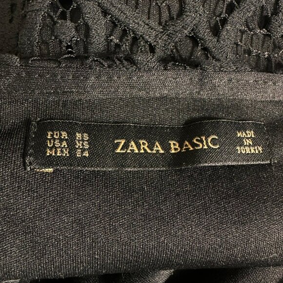 Zara Black‎ Sheer Lace Detail Pencil Midi Skirt Size XSmall - Picture 10 of 11